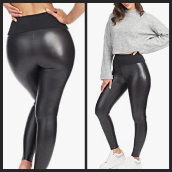 SPANX Pants - NEW! SPANX Red Hot Black Faux Leather Hi-Rise Leggings Small.